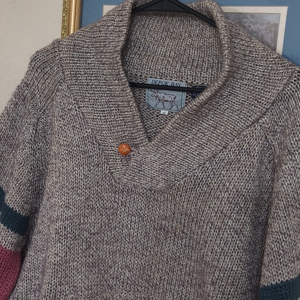 Vintage Depoe Bay Wool blend fisherman shawl neck sweater Coastal Grandma Y2k - Picture 4 of 7